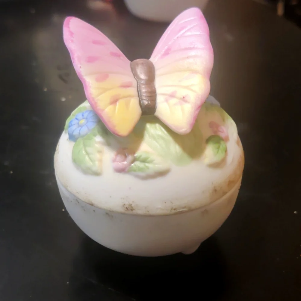 Vintage Butterfly Trinket Covered Dish